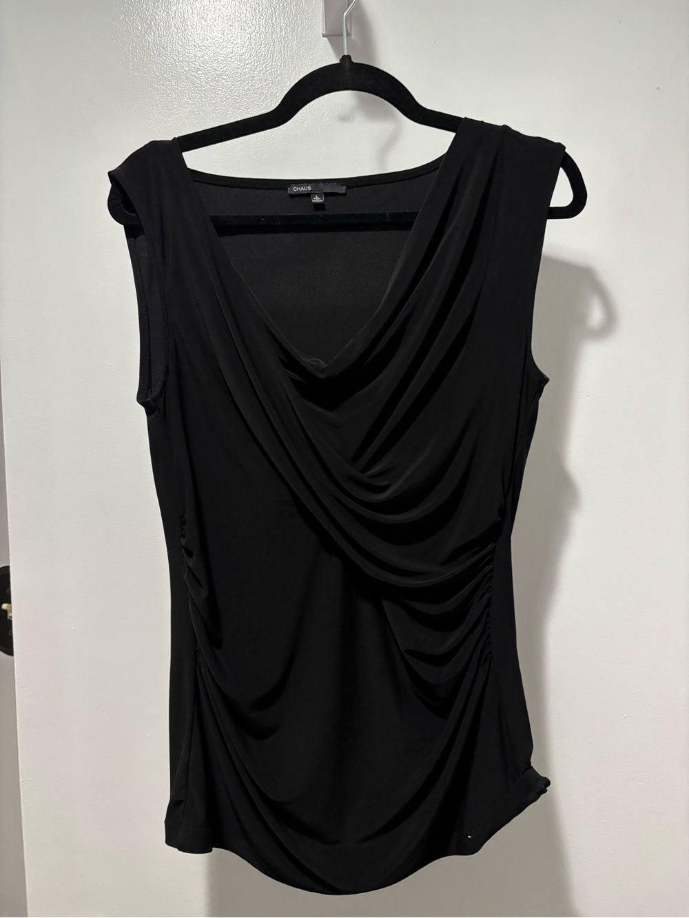 Chaus Women's Black Draped Cowl Neck Sleeveless Top Large